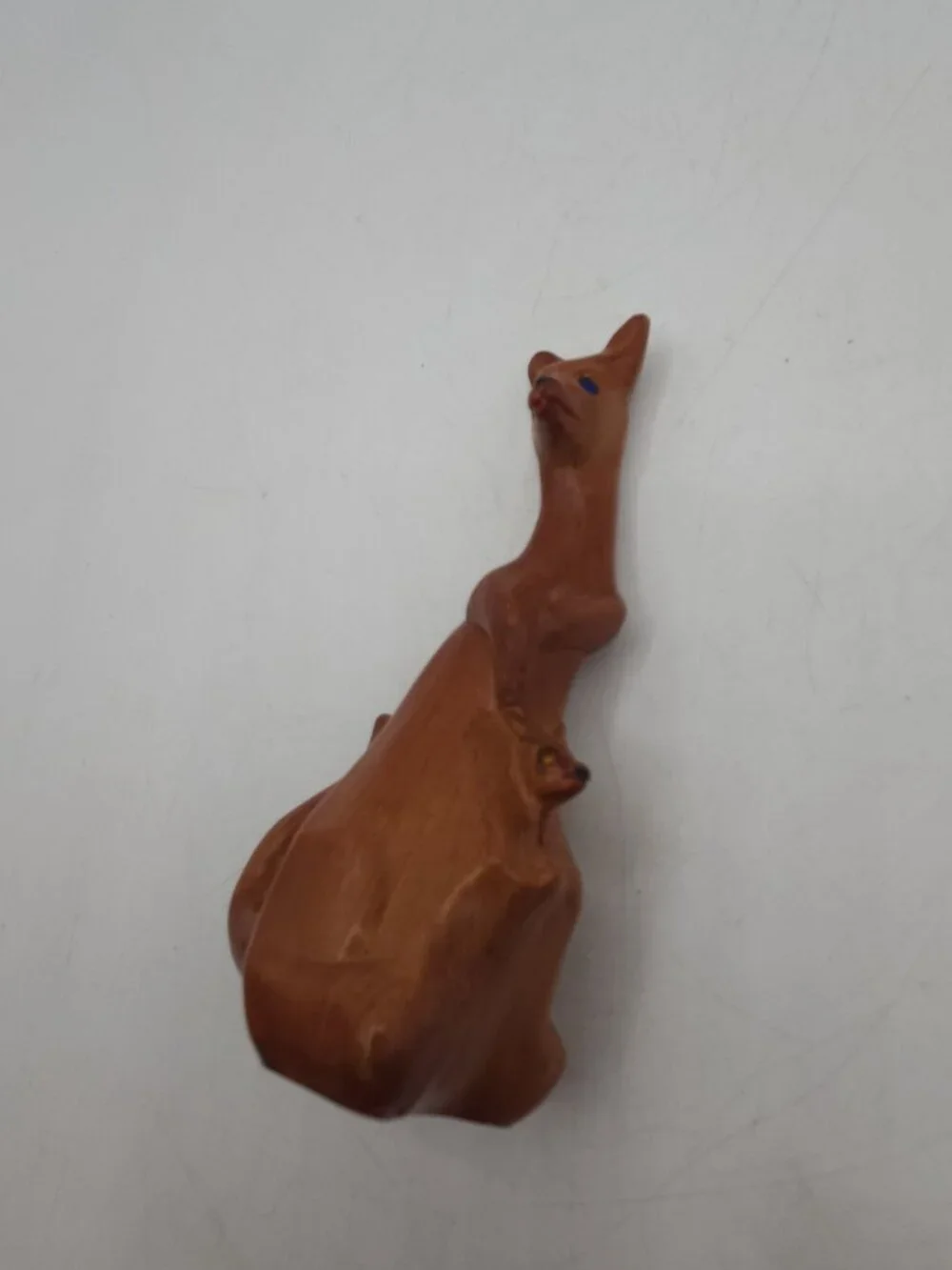 MCM Faux Carved Wood Gem Eyes Kangaroo With Joey 5 1/4” Retro Mod Figurine